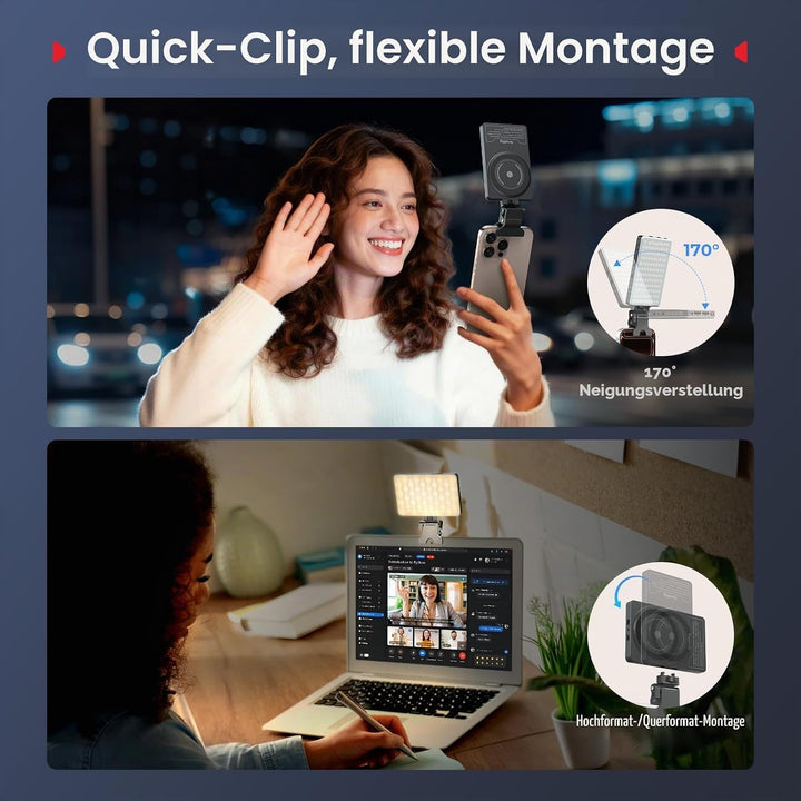SMALLRIG M3 Magnetisches Selfie-Telefon-LED-Videolicht mit Clip, 120 LEDs 2000mAh Wiederaufladbar, 2
