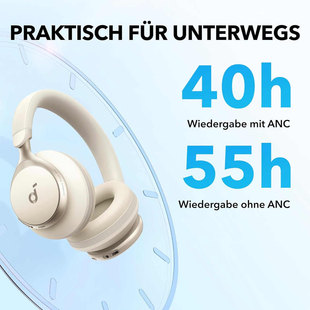 soundcore by Anker, Space One Kabellose Over-Ear Bluetooth Kopfhörer, Aktives Noise Cancelling, 2X s