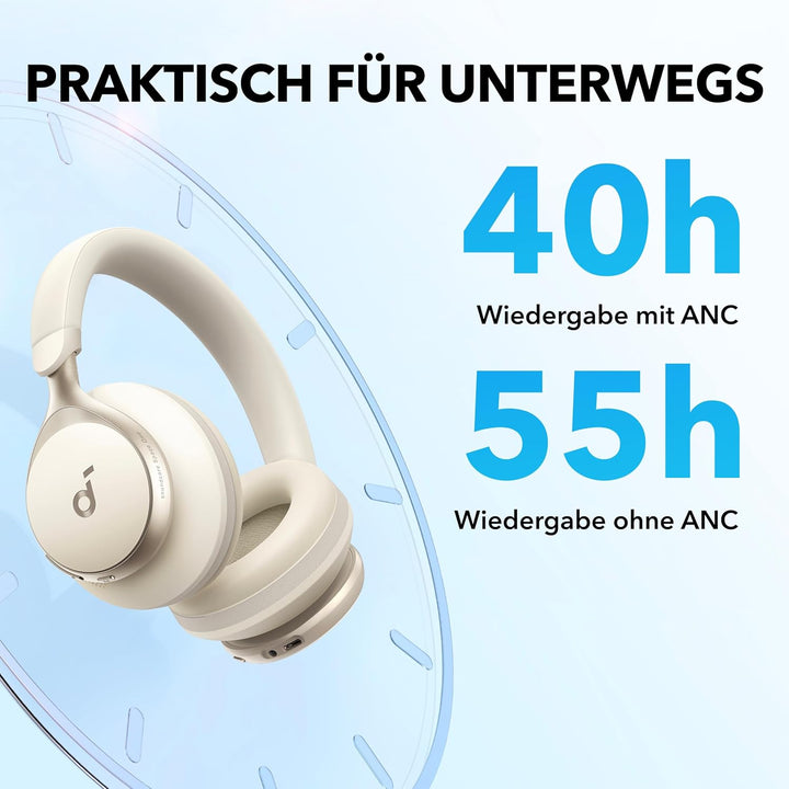 soundcore by Anker, Space One Kabellose Over-Ear Bluetooth Kopfhörer, Aktives Noise Cancelling, 2X s