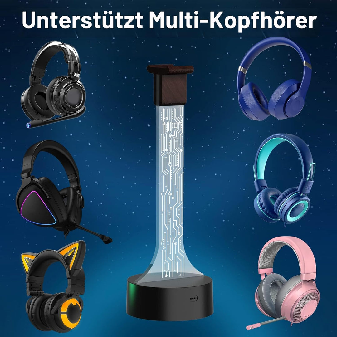 YuanDian Leuchtender Kopfhörerständer für Schreibtisch, Gaming Headset Halterung, RGB mit 16 farbige