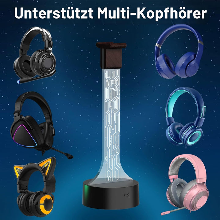 YuanDian Leuchtender Kopfhörerständer für Schreibtisch, Gaming Headset Halterung, RGB mit 16 farbige