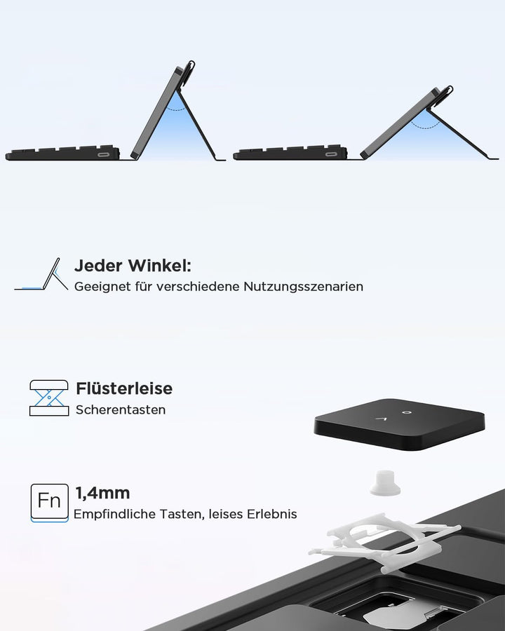 CACOE Mobile Bluetooth-Tastatur mit Ständer für Tablets, Ultraflache Tragbare, Faltbare, Dual-Channe
