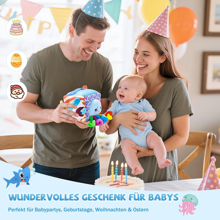 SAIMAND Baby Spielzeug 6-12 Monate – Überraschungs-Entwicklungsbox mit Meerestieren, Rassel & Spiege