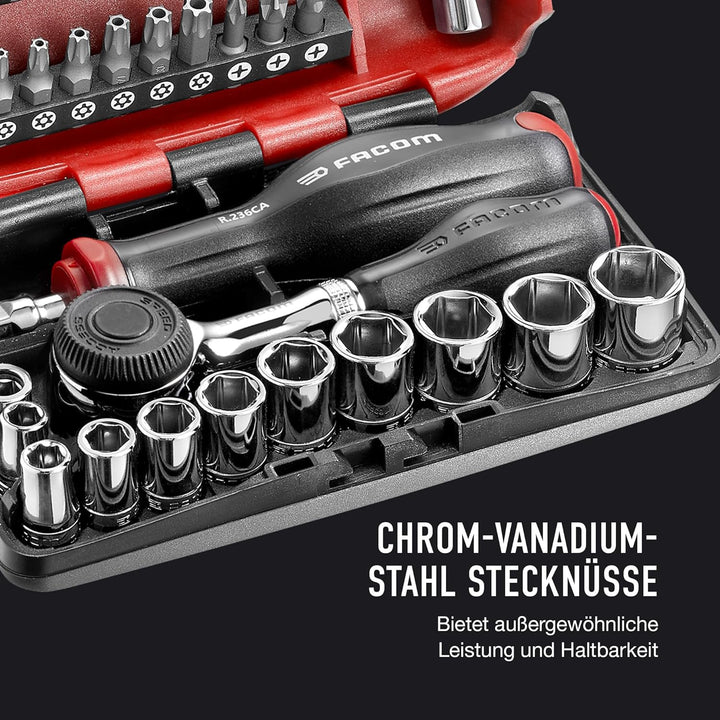 FACOM NANO Compact 38-tlg Stecknuss- und Bitsatz R.360NANOPB (metrischer, 6-Kant, 1/4-Zoll-Sechskant