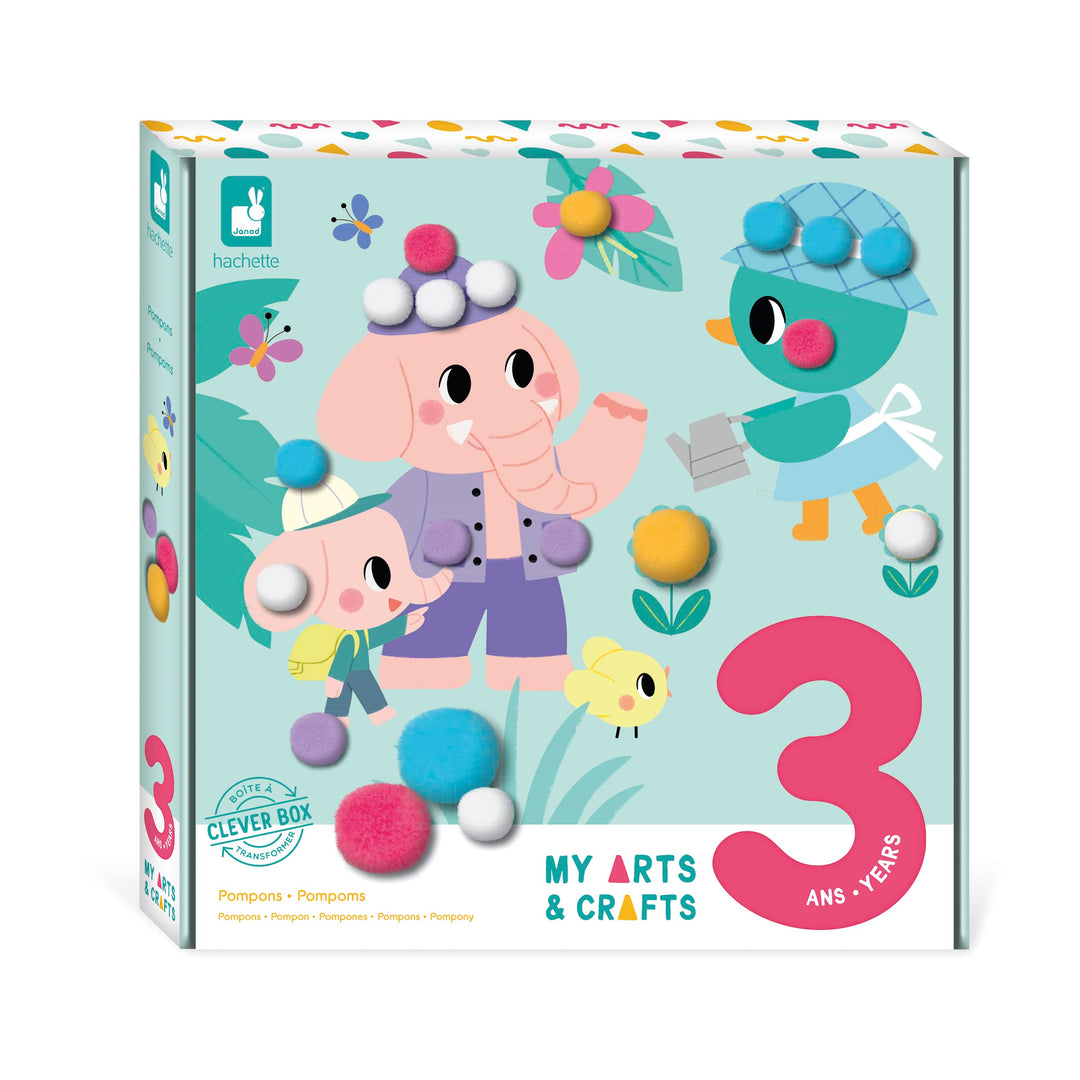Janod - My Arts & Crafts - 3 Jahre - Pompon-Bastelset - 4 Bilder - Kreatives Hobby Kinder - Feinmoto