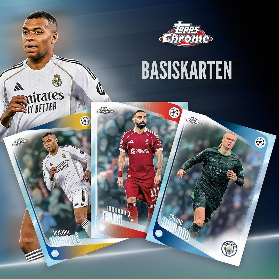 2025-26 Topps Chrom UEFA Club-Wettbewerbe Fussball – Fabrikversiegelt – Mega-Box