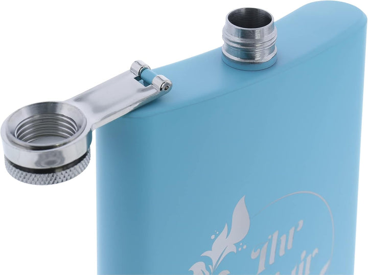 stempel-fabrik – personalisierbarer Flachmann in blau aus Edelstahl – Taschenflasche mit Wunschgravu