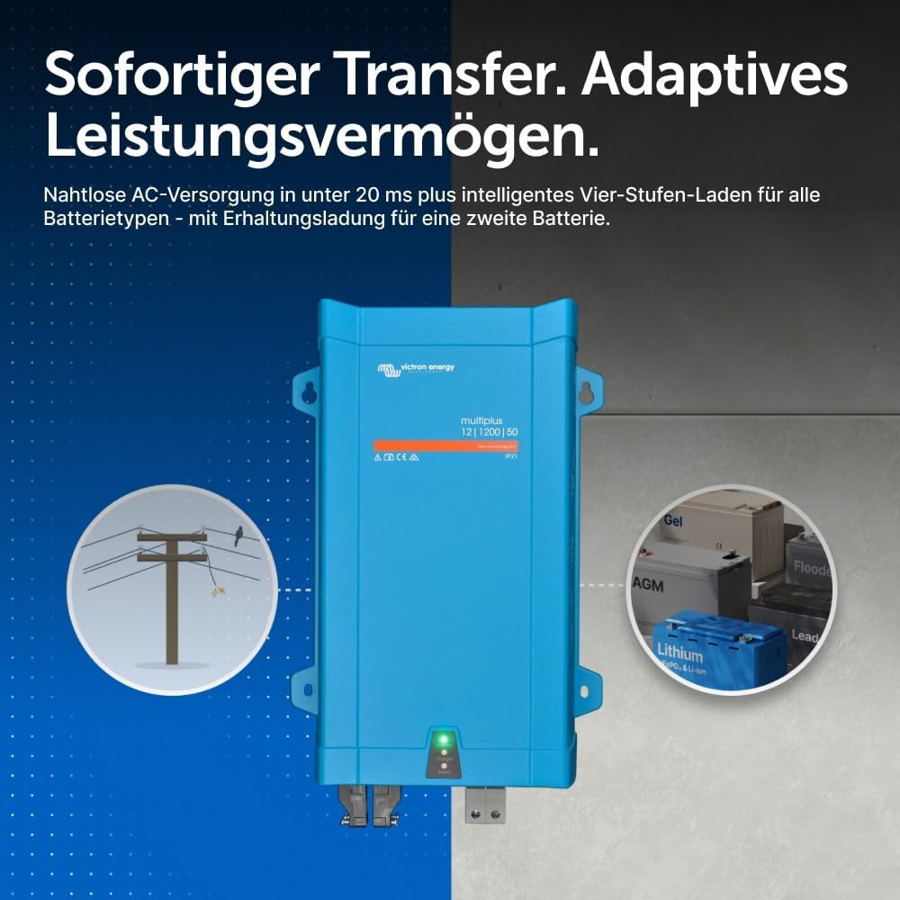 Victron Energy MultiPlus 1200VA 12-Volt 230V Reiner Sinus Wechselrichter 50 Amp Batterie Ladegerät 1