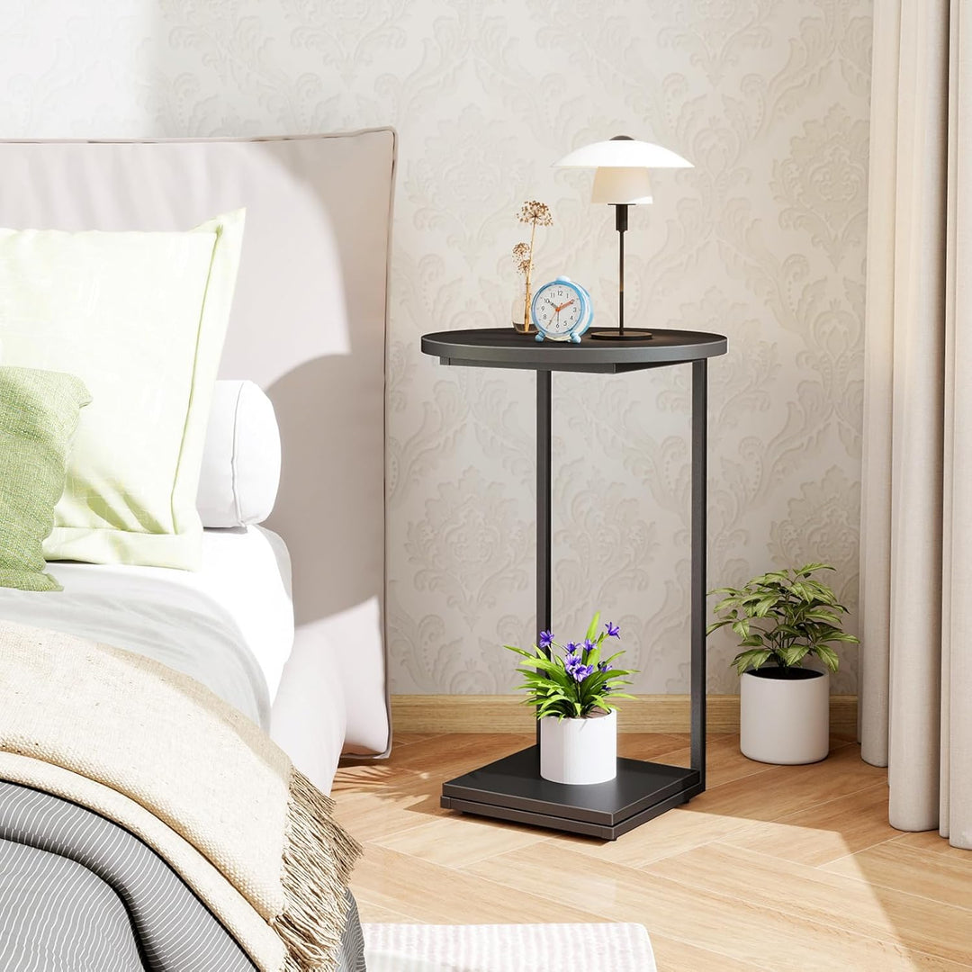 HDANI C-förmiger Beistelltisch Runder Couchtisch Sofatisch Nachttisch Nachttisch Laptoptisch, Metall