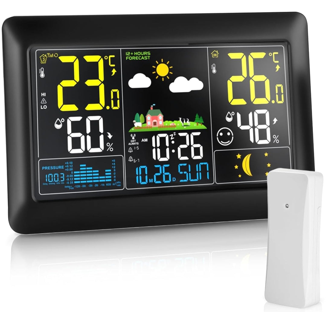 2025 Gross Wetterstation funk mit Aussensensor 7,5 Zoll VA-Display DCF Funkuhr, Grosses Farbdisplay