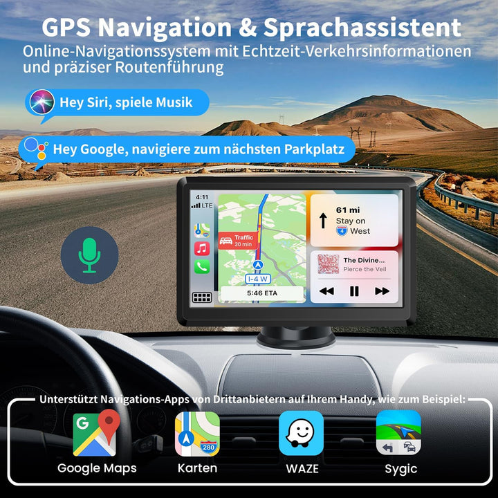CarPlay Bildschirm, Wireless Android Auto Display mit 7 Zoll Touchscreen, Online Navigationsgeräte,