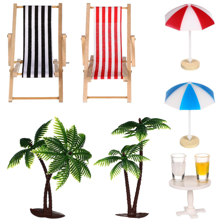 Didiseaon Miniatur-strandlandschaft-Set mit Palmen, Sonnenschirmen, Listrand-mikrolandschaft, Miniat