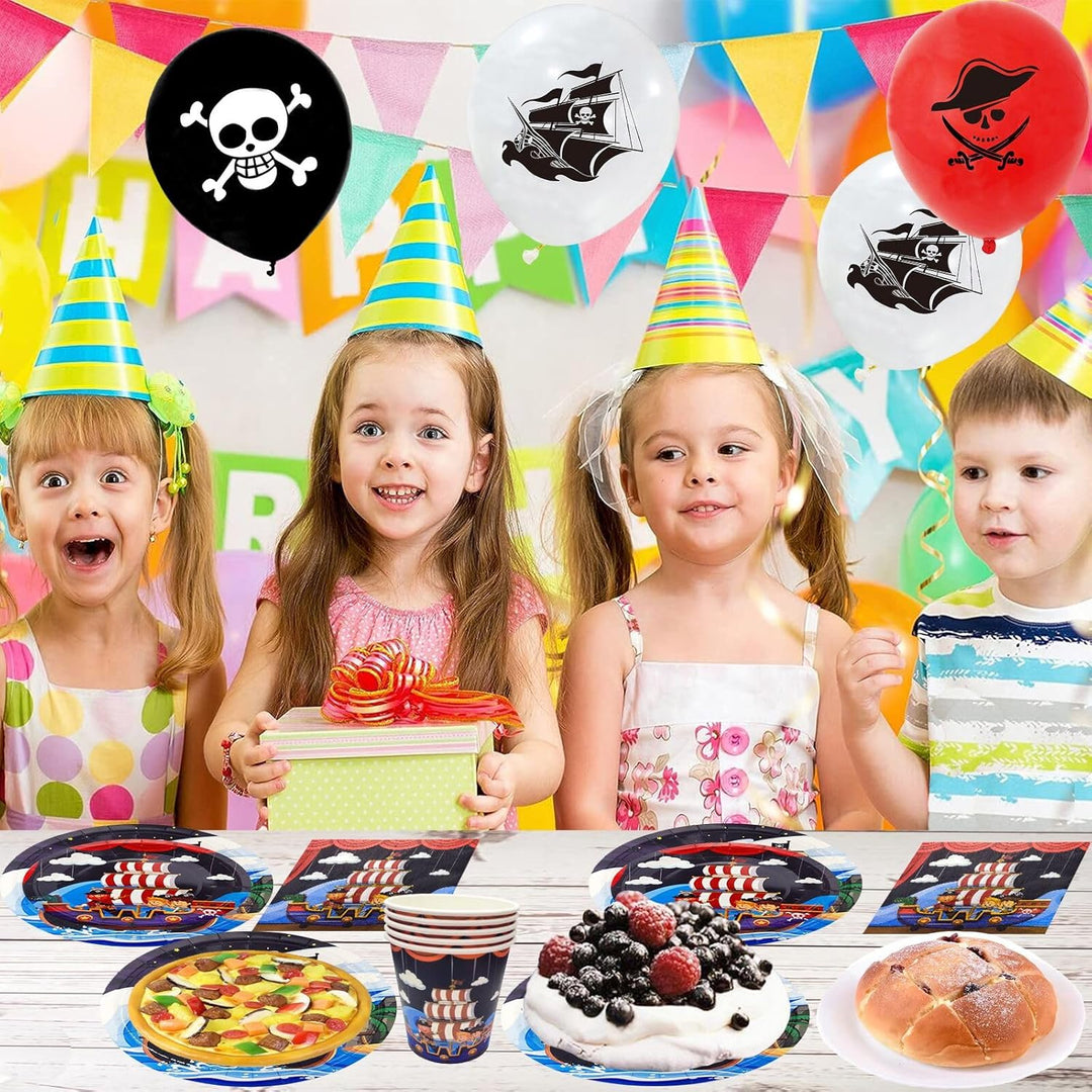 101 Stück Piraten Partygeschirr, Kindergeburtstag Party Geschirrset, Geburtstag Pappbecher Papptelle