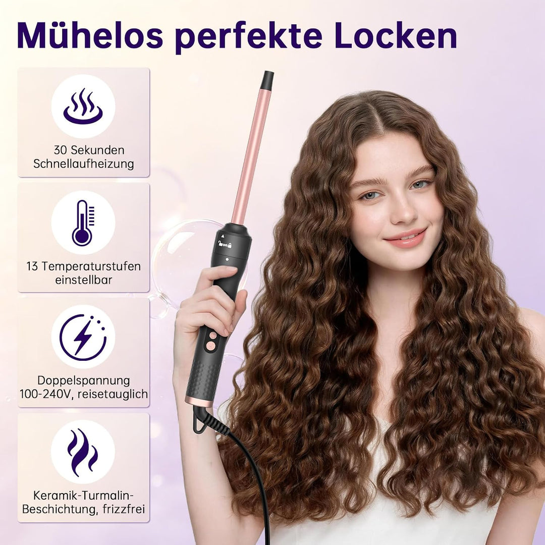 3 in 1 Lockenstab, 13 Temperaturstufen, 30 Sekunden Schnelles Aufheizen | Auswechselbare Keramik-Tur