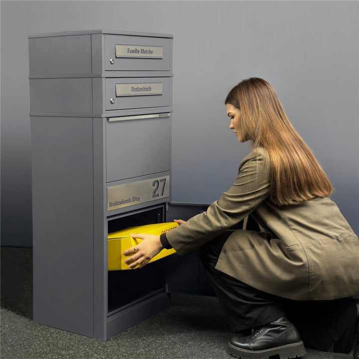 Metzler Paketbox mit 2 Briefkästen – 2er Briefkasten mit Paketfach & Namensgravur, Personalisierte B