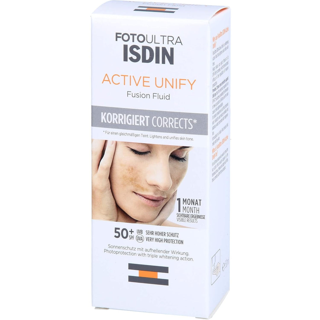 ISDIN FotoUltra Active Unify LSF 50+, Hellt auf und vereinheitlicht den Hautton, Sonnencreme mit dre