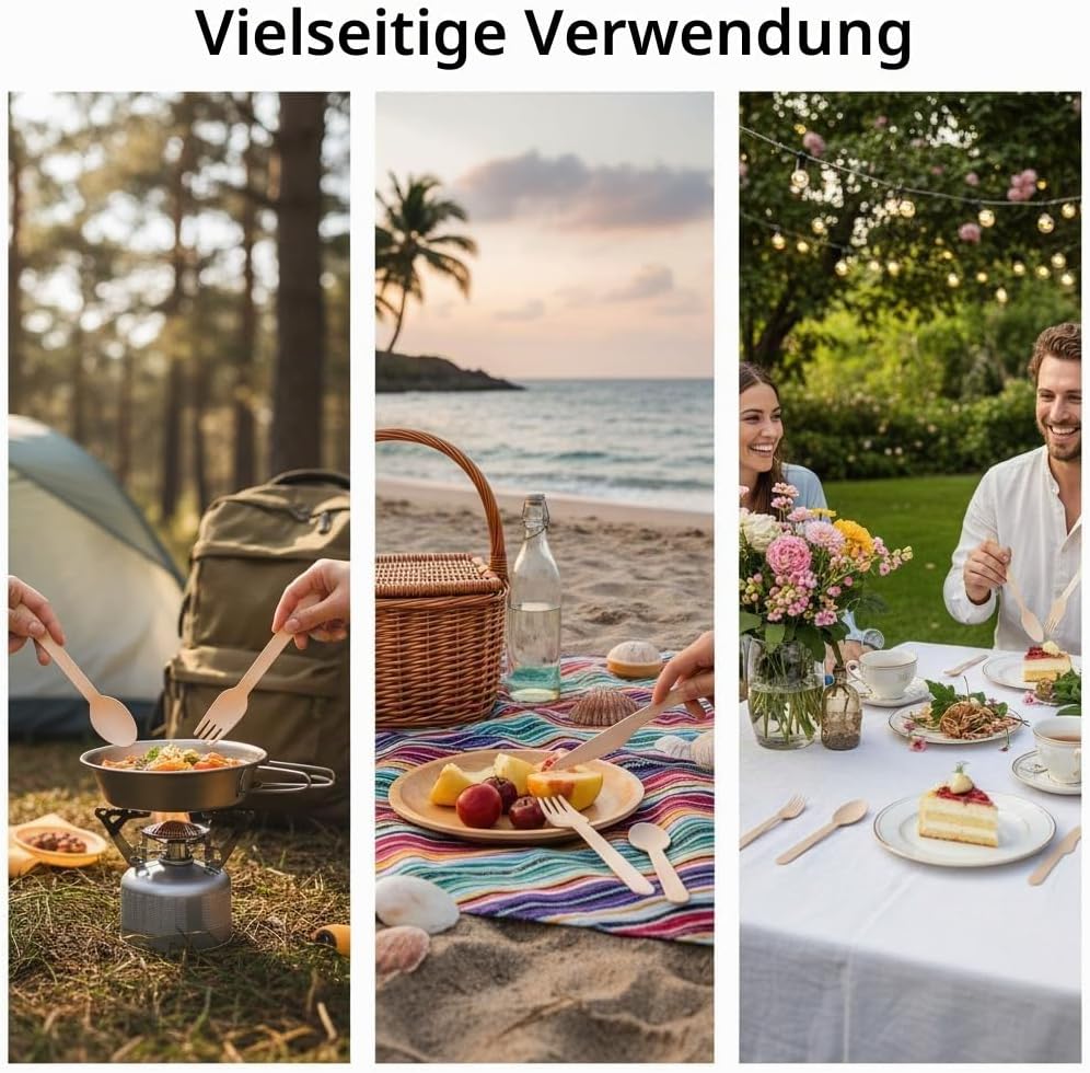 500 Holz Gabeln (Wooden Forks) Einwegbesteck Satz - Alternative zu Plastik Gabeln, Umweltfreundlich,