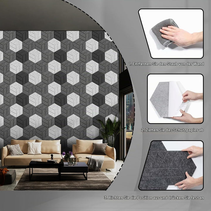 12 Stück Akustikpaneele Hexagon Selbstklebend Akustikplatten Akustikschaumstoff Akustik Panel Wandpa
