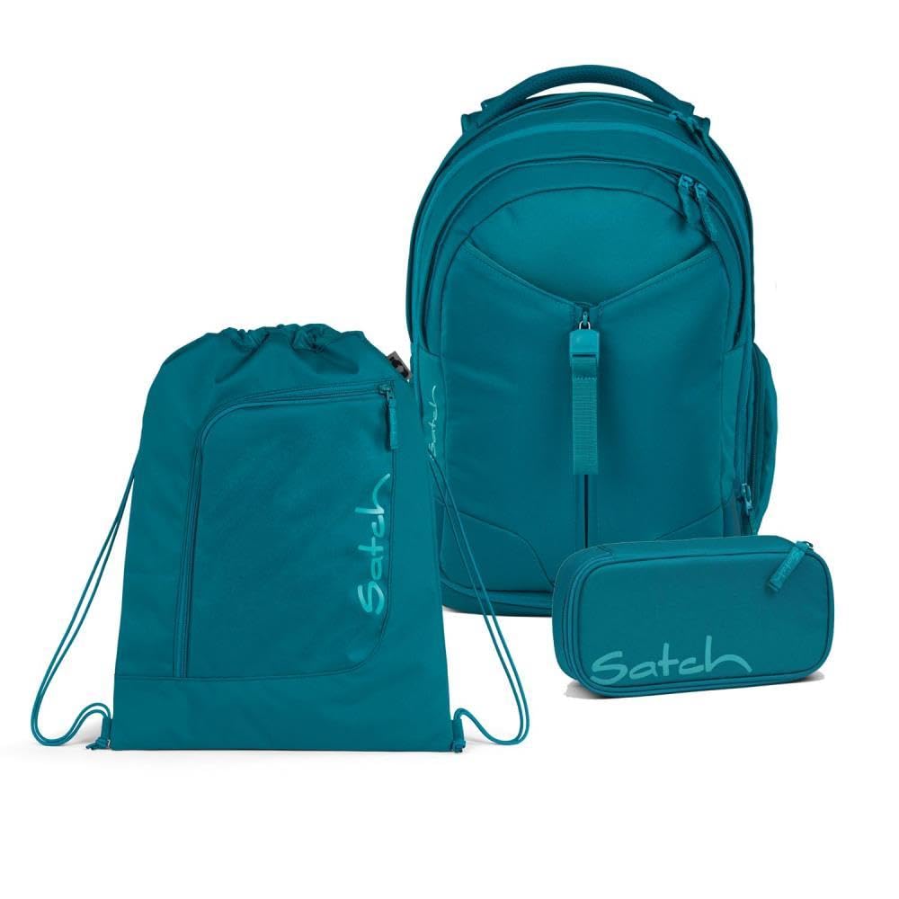 Satch Match Schulrucksack Set 3tlg. inkl. Schlamperbox und Sportbeutel Deep Petrol, Deep Petrol