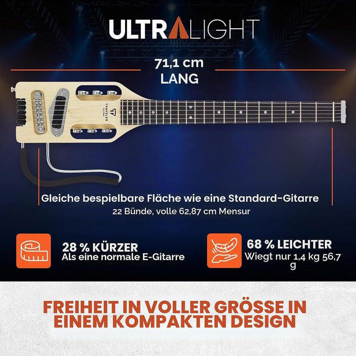 Traveler Guitar Ultra-Light E-Gitarre, Ahorn (ULE MPS) Ahorn Guitar Griffbrett aus schwarzem Walnuss