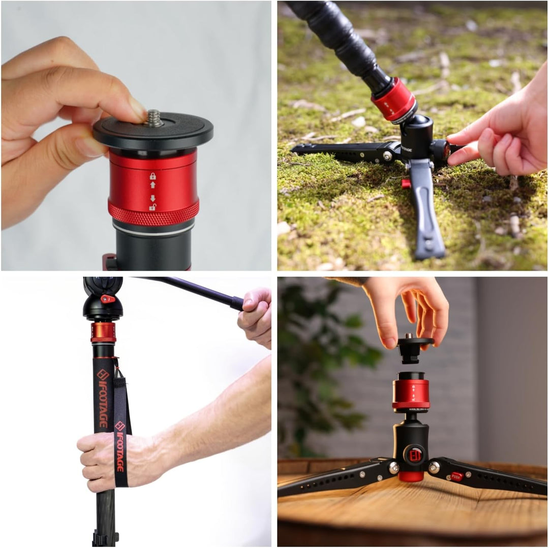 IFOOTAGE Cobra 3 C180F Kamera-Einbeinstativ aus Kohlefaser,3-in-1 Teleskop-Professionelles Fotografi