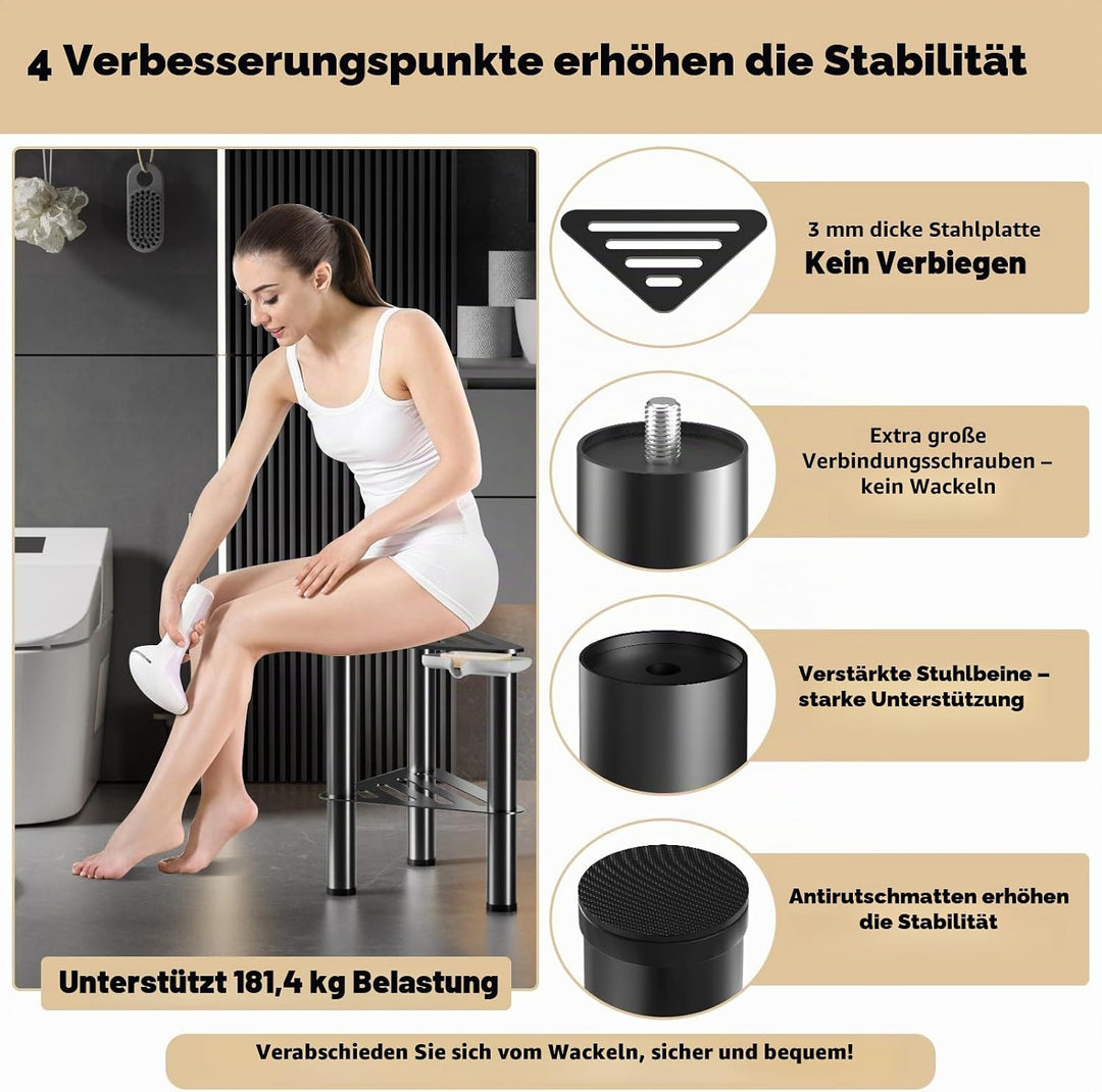 Eck-Duschfusshocker zum Rasieren der Beine, Rostfestigkeit und Rutschfester | Schwarz Duschfussstütz