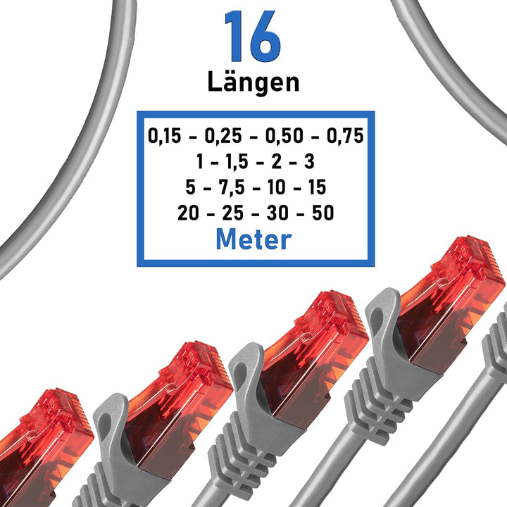 BIGtec - 5 Stück - 50m Gigabit Netzwerkkabel Patchkabel Ethernet LAN DSL Patch Kabel grau (2x RJ-45