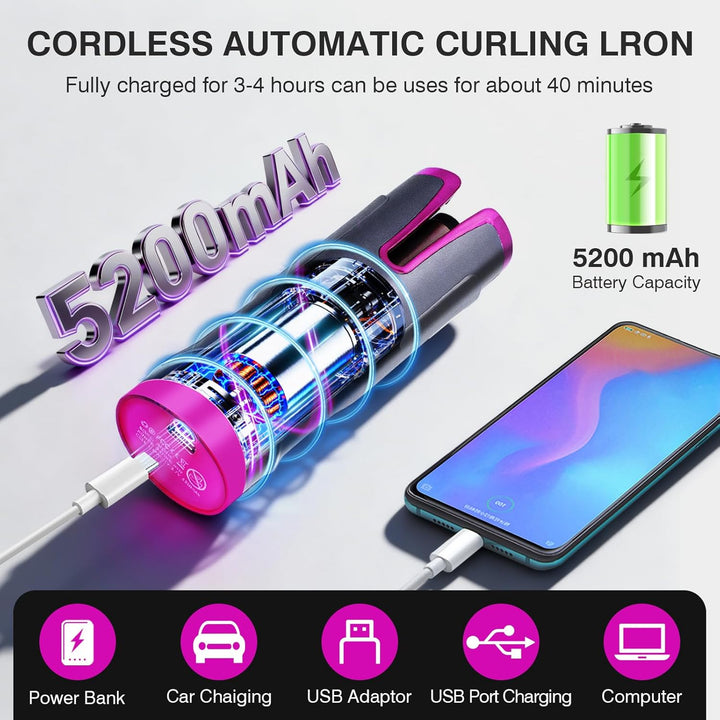 Automatischer Lockenstab, Tragbarer Kabelloser Automatischer Lockenstäbe Automatisch Rotierender Loc