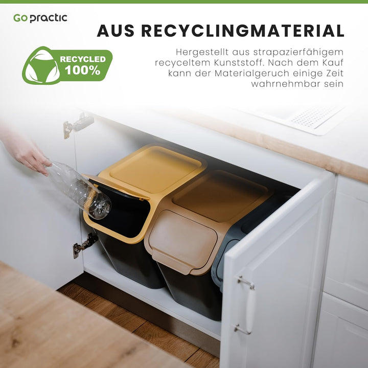 Go Practic 3-er Mülleimer-Set Küche Mülltrennsystem 3x Mülleimer 35l mit Deckel Stapelbar CLICK-Funk
