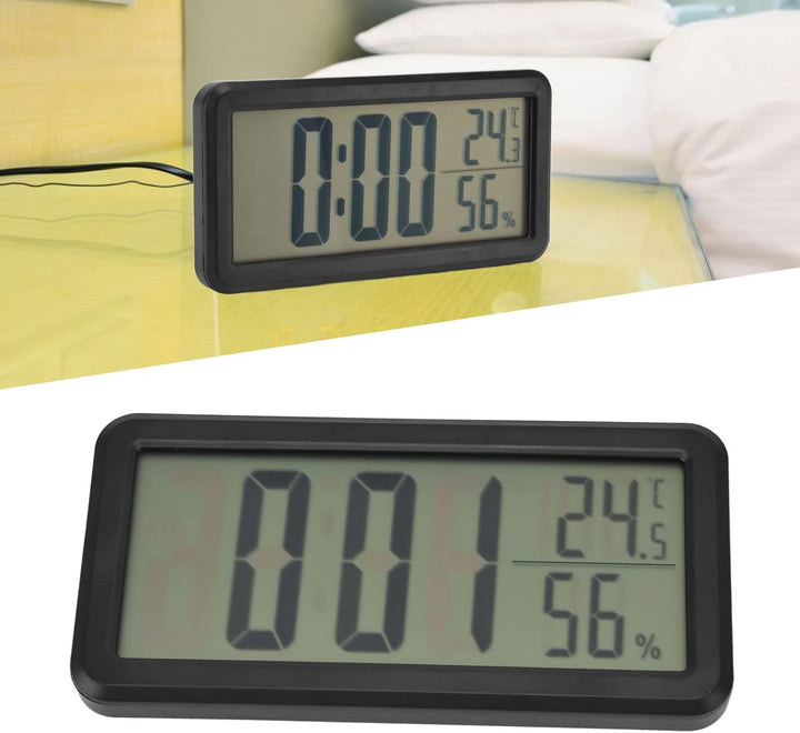 plplaaoo grosse Display-Uhr, Digitaler Wecker, schwarz, Temperatur, Luftfeuchtigkeit, tragbarer Reis