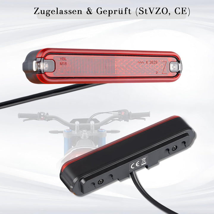 evermotor LED Rücklicht Motorrad mit Bremslicht, 6-48V, M18 CE-zertifiziert und StVZO-zugelassen, IP