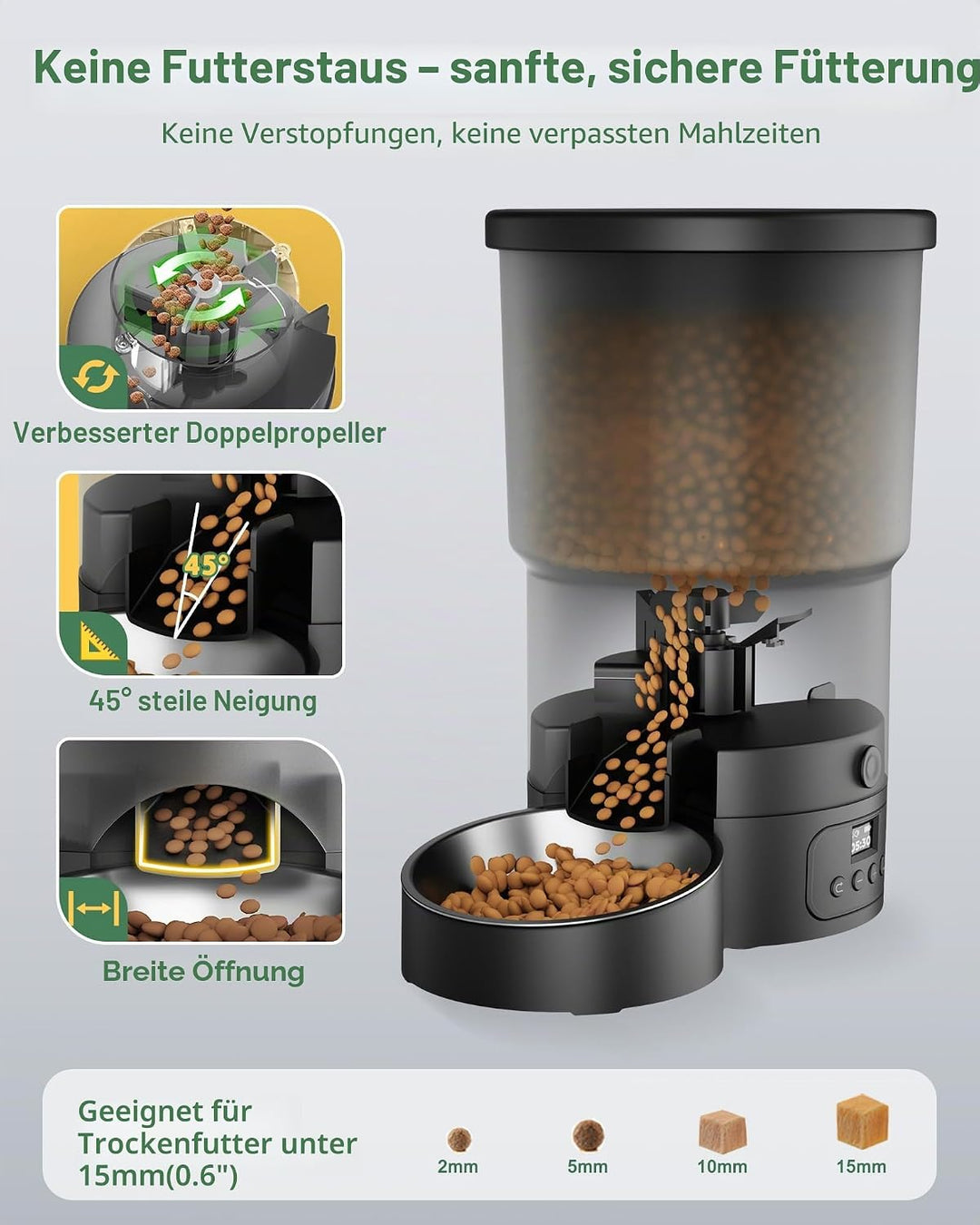 Gimars 5L Futterautomat Katze 2 Näpfe mit LCD-Anzeige Einfache Einrichtung, Programmierbar für 1–6 M