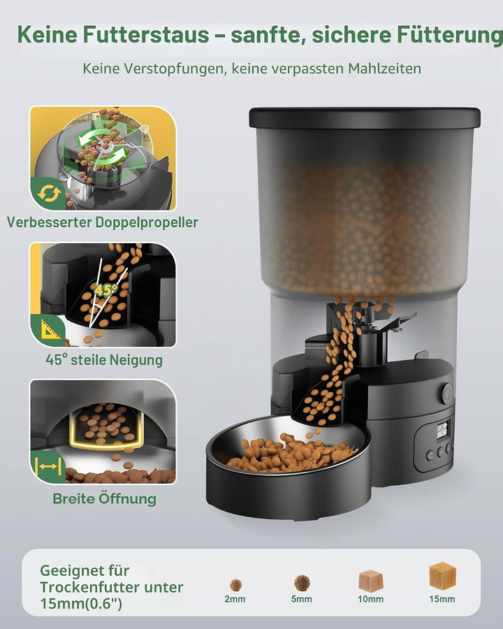 Gimars 5L Futterautomat Katze 2 Näpfe mit LCD-Anzeige Einfache Einrichtung, Programmierbar für 1–6 M
