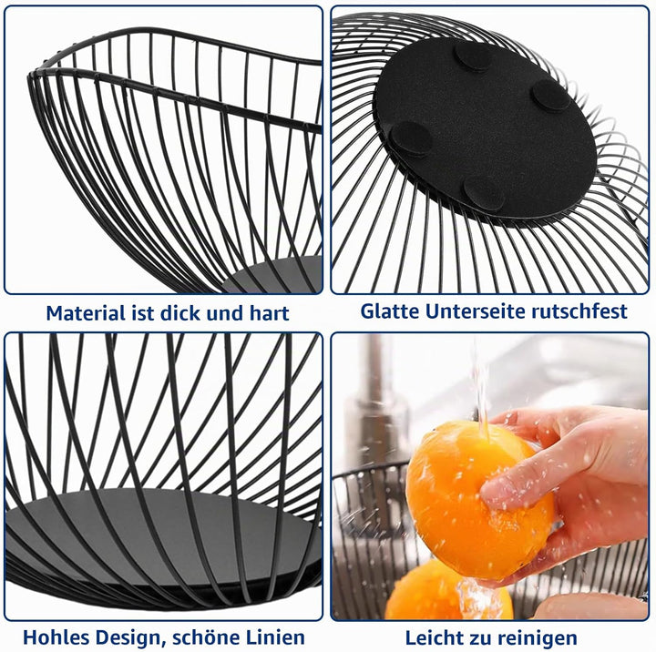 3 Stück Obstschale Schwarz, 25,5x8cm Obstschalen Metall, Obstschale Modern, Fruit Bowl Basket, Obstk
