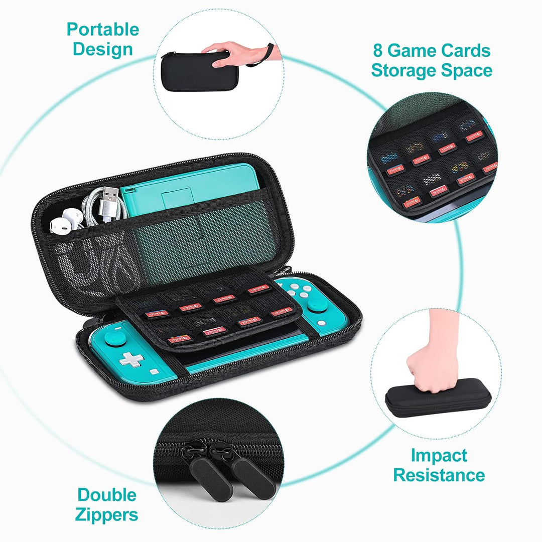 innoAura Switch Lite Tasche, Harte Tragetasche Hülle mit Speicherplatz für 8 Spiele, Transparenter T