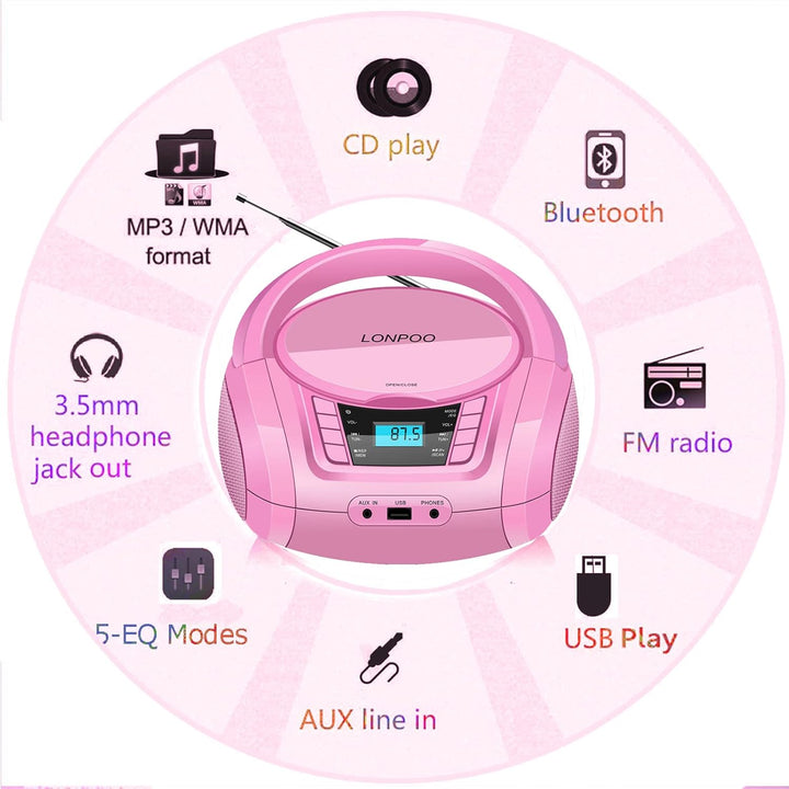Portable CD Player Stereo Boombox (Rose 03), rose 03
