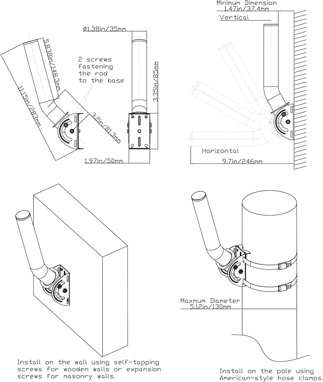 Antennenhalterung, 30 cm (Höhe) - Φ3,5 Zoll Mast, TV-Antennenstange, geeignet für Externe TV-Antenne