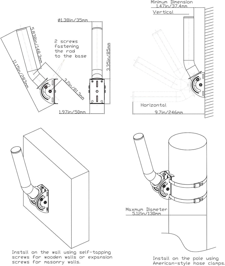 Antennenhalterung, 30 cm (Höhe) - Φ3,5 Zoll Mast, TV-Antennenstange, geeignet für Externe TV-Antenne