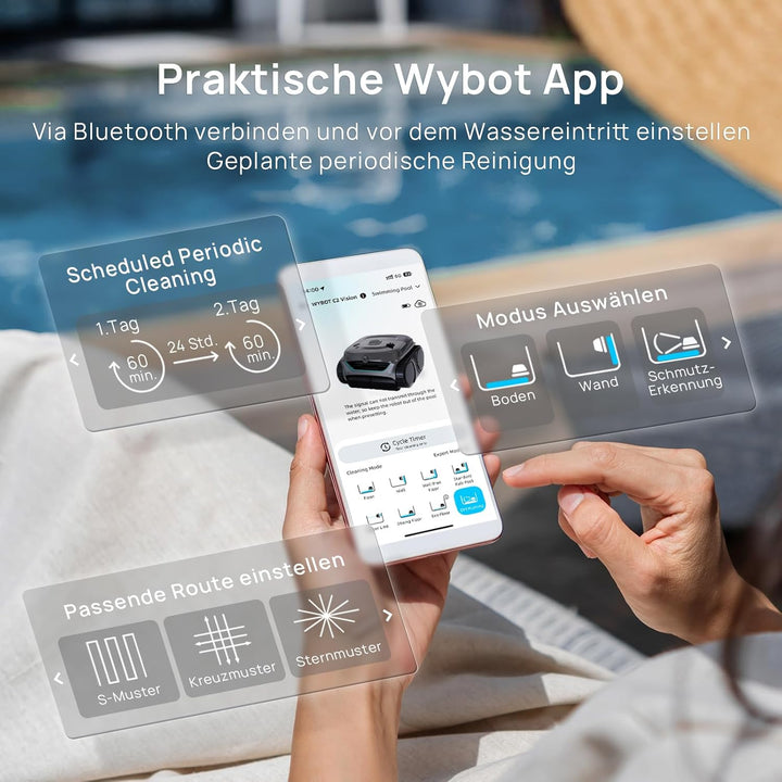 WYBOT (Neues Modell) C2 Vision-A Kabelloser Poolroboter Akku mit KI-Kamera, 8 Modi, starker Saugkraf