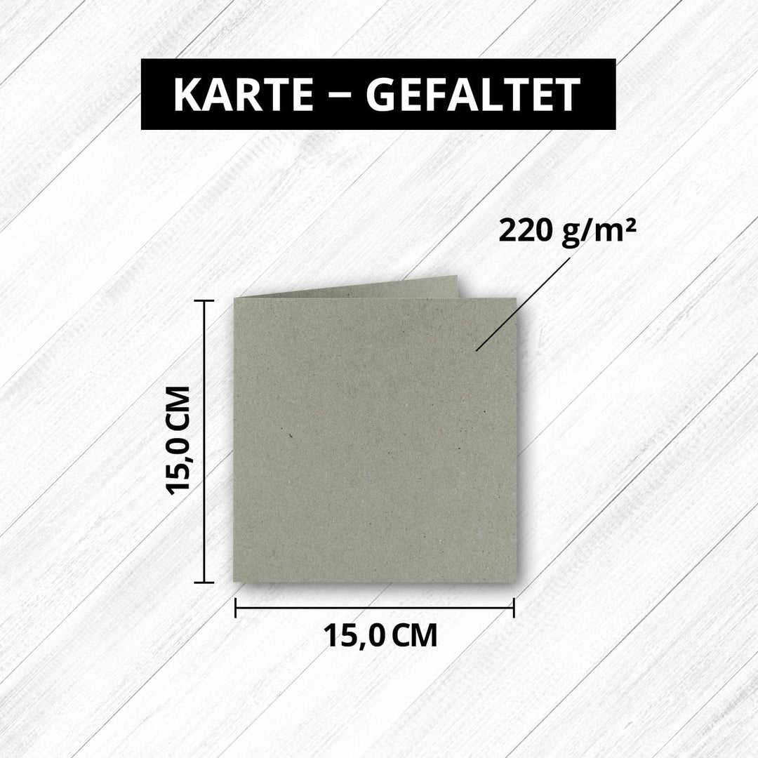 Quadratische Falt-Karten 15 x 15 cm - Vintage Kraftpapier Recycling - Grau - 200 Stück - formstabil