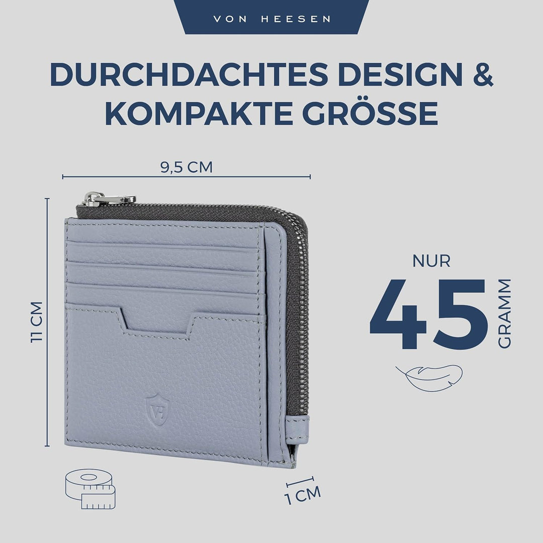 VON HEESEN Leder Kartenetui Geldbörse Herren & Damen Kreditkartenetui (Medium, Hellblau) Hellblau 02