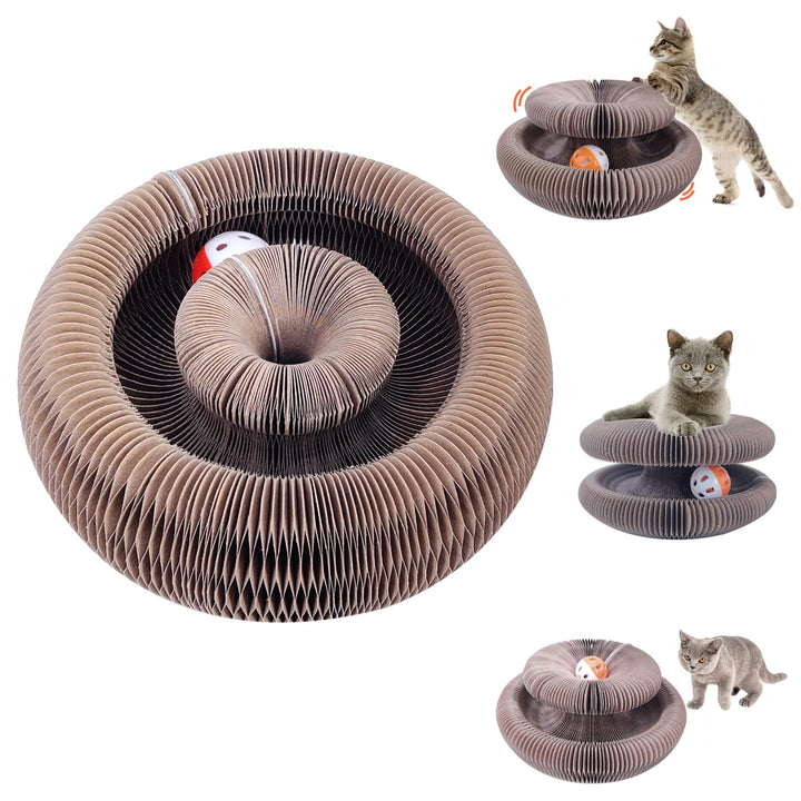 Katzen Kratzbrett, Katzenspielzeug Pappe mit Glockenball, 21cm lang Magic Organ Cat Scratching Board