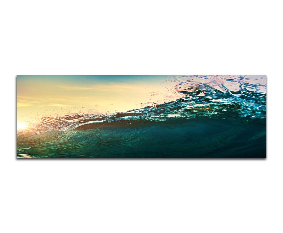 Paul Sinus Art Panoramabild auf Leinwand und Keilrahmen 150x50cm Ozean Welle Sonnenuntergang