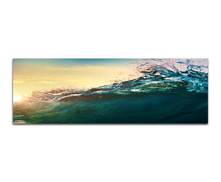 Paul Sinus Art Panoramabild auf Leinwand und Keilrahmen 150x50cm Ozean Welle Sonnenuntergang