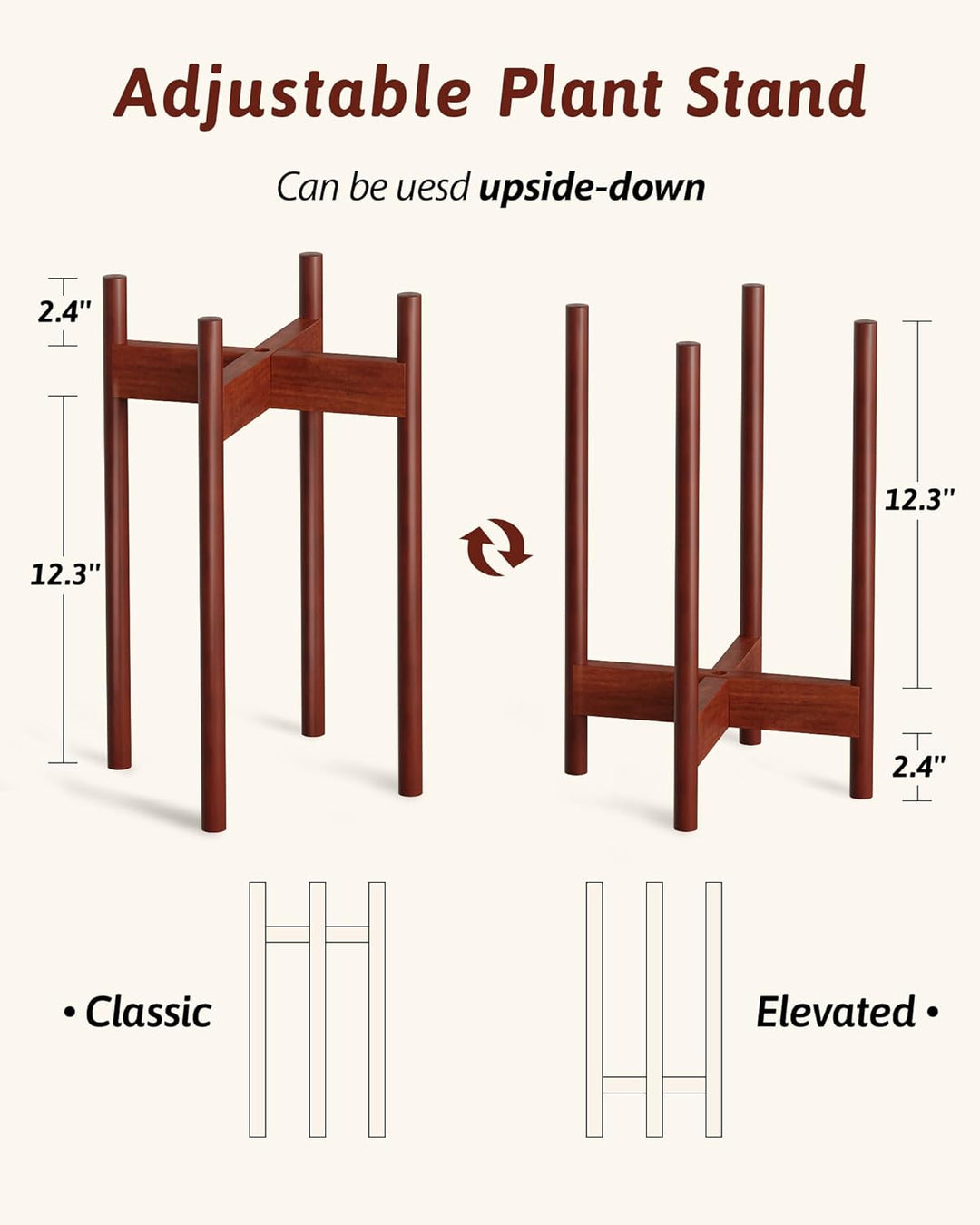 Bamworld Pflanzenständer Indoor Einstellbar, Bambus Blumentopf Ständer 20-30 cm, Pflanzenhocker Holz