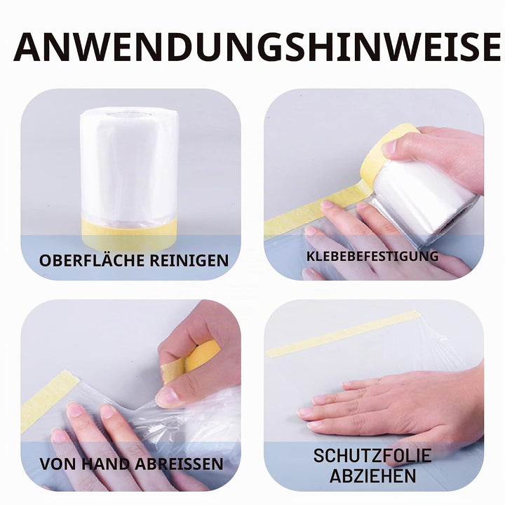 TAPEBEAR Abdeckfolie Mit Klebeband 3 Rollen, Transparent malerabdeckfolie, Selbstklebende Malerband