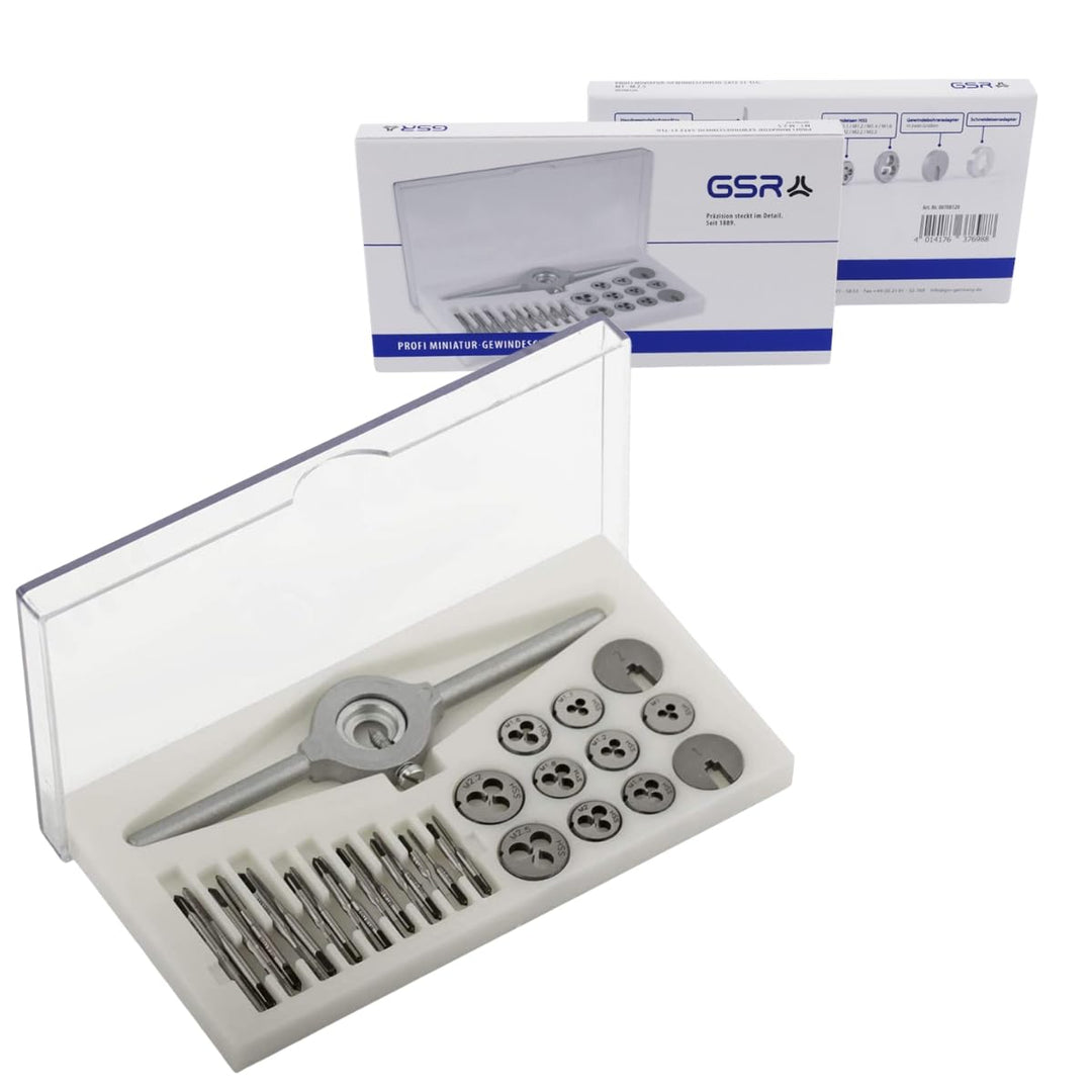 GSR PROFI Miniatur-Gewindeschneidsatz, 30-teilig, metrisch, Geschwindeschneider Set HSS-G, M1-M2,5 G