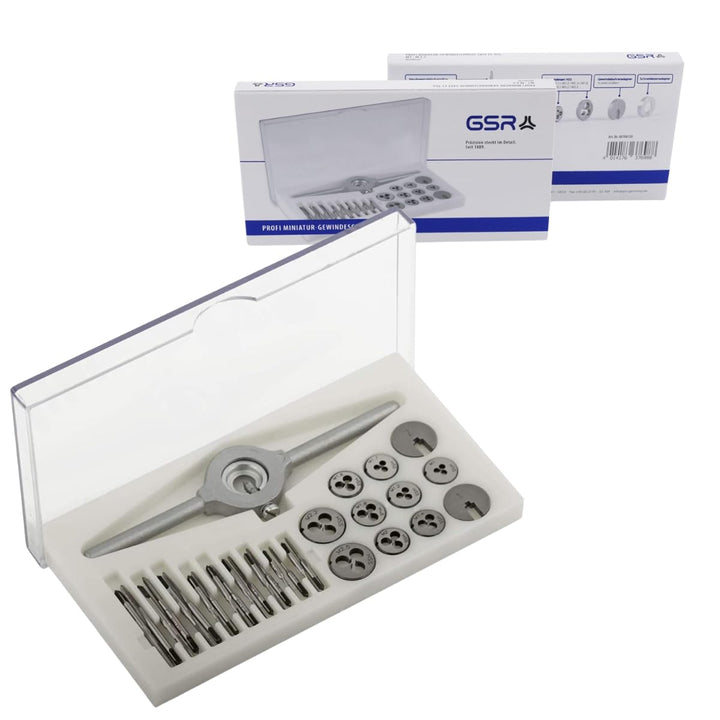 GSR PROFI Miniatur-Gewindeschneidsatz, 30-teilig, metrisch, Geschwindeschneider Set HSS-G, M1-M2,5 G