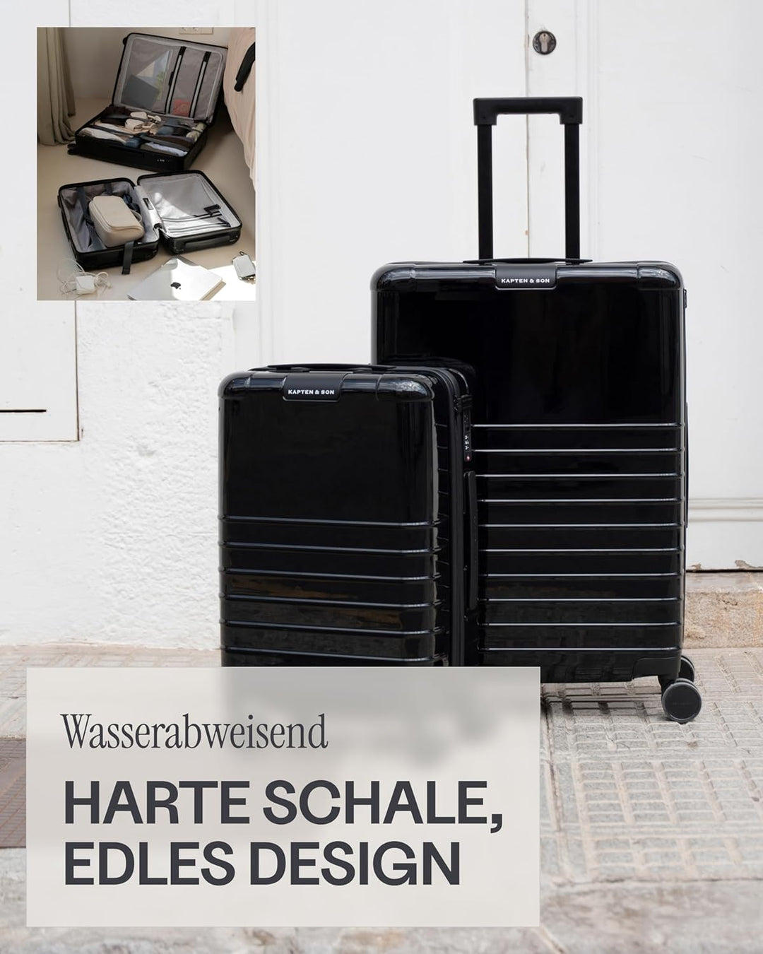 Kapten & Son Koffer Heathrow Essential Cabin All Black 34 L | Handgepäck Koffer 55 x 35 x 22 cm Schw