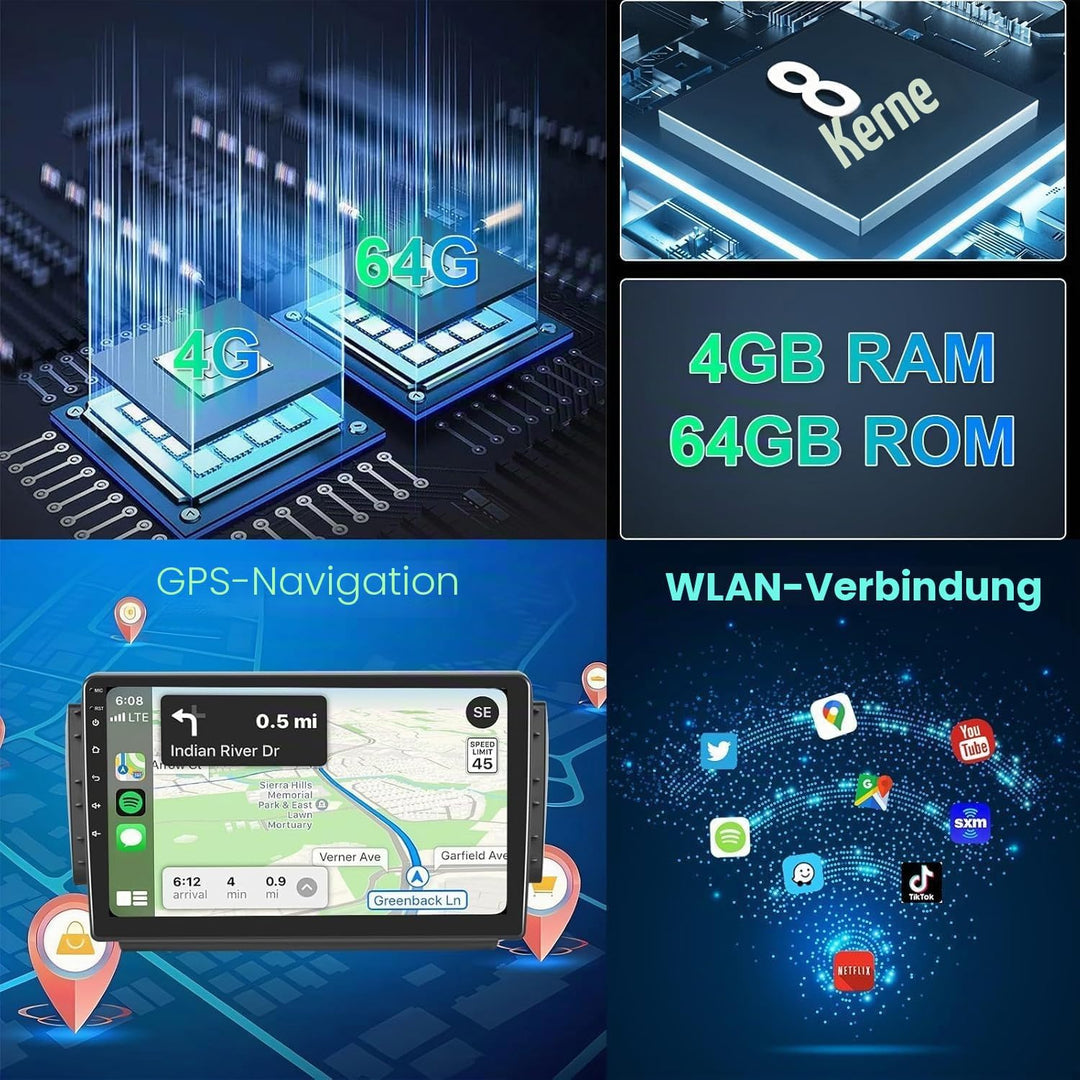 8 Core 4G+64G Hodozzy Autoradio für Peugeot 208/2008 2012-2018 mit Wireless Apple Carplay Android Au